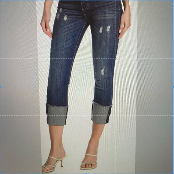 Kut from the Kloth Denim - Kut from the Kloth Cropped Capri Straight Leg Blue Jeans Wide Cuff Size 2